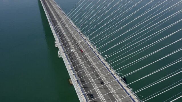Traffic on large bridge over Mediterranean sea, aerial
Aerial view over Cadiz bridge, Spain
