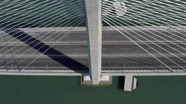 Traffic on large bridge over Mediterranean sea, aerial
Aerial view over Cadiz bridge, Spain
