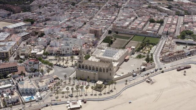 Aerial view over Santuario De Regla Church Chipiona city, spain
Drone view from Chipiona spain, 2021
