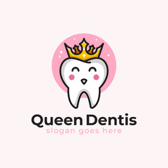 modern logos of queen dental or dentist king cute character for clinic logo template