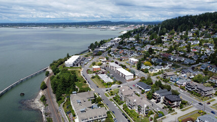Aerial view of Bellingham, Washington near Boulevard Park - obrazy, fototapety, plakaty