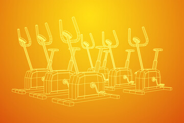 Excercise Bike. Gym equipment. Sport cardio fitness concept. Wireframe low poly mesh vector illustration.