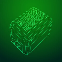 Toaster with two fried pieces of loaf prepared for a breakfast. Wireframe low poly mesh vector illustration.