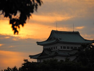 japanese temple at sunset