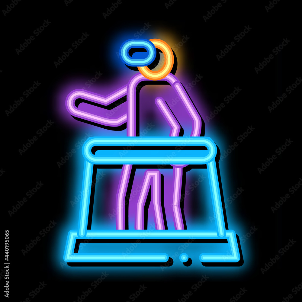 Poster man with glasses learns virtual reality neon light sign vector. glowing bright icon man with glasses