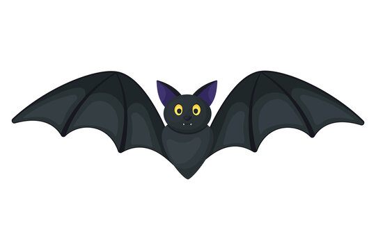 Cute bat in cartoon style. Halloween holiday elements. Vector illustration isolated on white background
