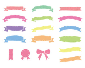 手書きリボンのフレームセット　カラフル