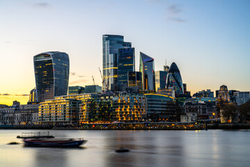London financial district known as bank at sunset