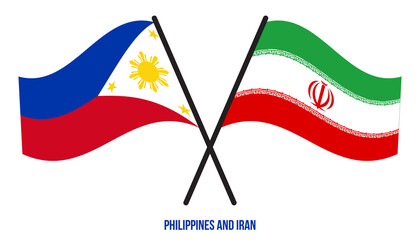 Philippines and Iran Flags Crossed And Waving Flat Style. Official Proportion. Correct Colors.