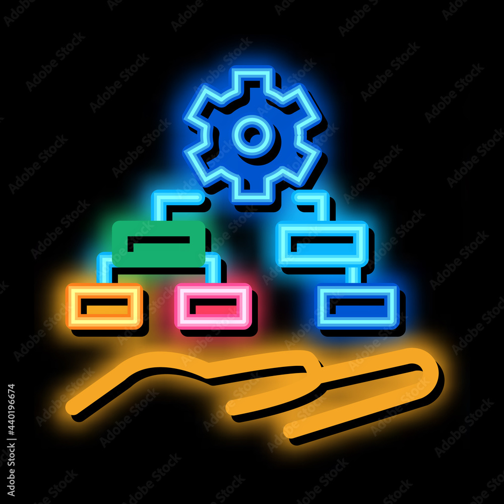Aufkleber settings algorithm neon light sign vector. glowing bright icon settings algorithm sign. transparent 