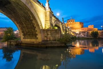 Castel Sant'Angelo at dusk in Rome, Italy