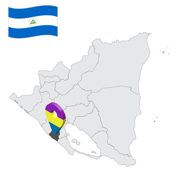Location of  Carazo Department  on map Nicaragua . 3d location sign similar to the flag of Carazo. Quality map  with  provinces of  Nicaragua for your design. EPS10