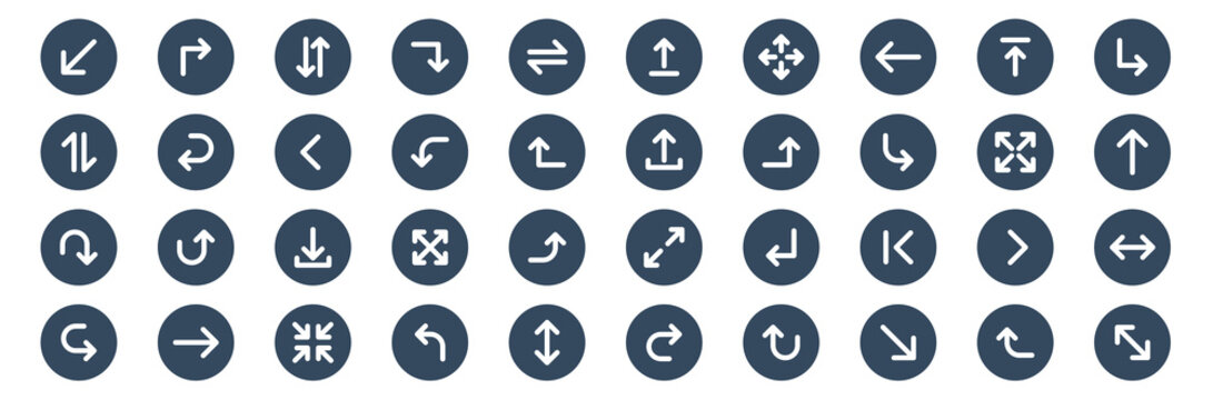 set of 40 arrow web icons in glyph style such as right, down, exchange, down, upload, fullscreen. vector illustration.