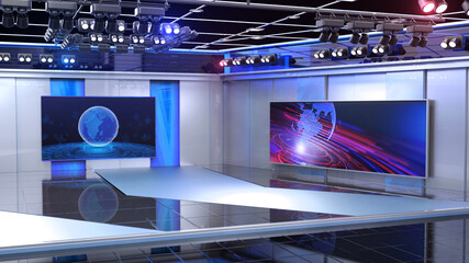 3D Virtual TV Studio News, Backdrop For TV Shows .TV On Wall.3D Virtual News Studio Background