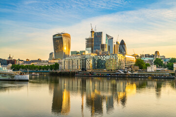 London financial district at sunrise. England