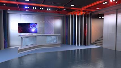3D Virtual TV Studio News, Backdrop For TV Shows .TV On Wall.3D Virtual News Studio Background
