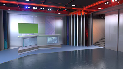 3D Virtual TV Studio News, Backdrop For TV Shows .TV On Wall.3D Virtual News Studio Background