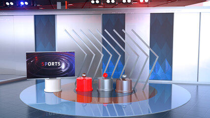 3D Virtual TV Studio News, Backdrop For TV Shows .TV On Wall.3D Virtual News Studio Background