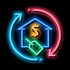 repeat home financing percentage neon light sign vector. Glowing bright icon repeat home financing percentage sign. transparent symbol illustration