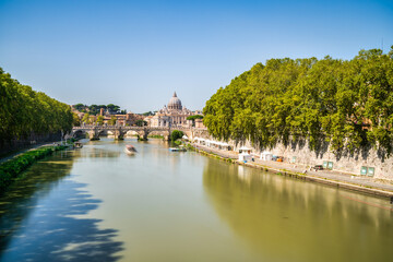 Fototapeta premium St.Peter's basilica viewed across Tiber river in Vatican, Rome.Italy