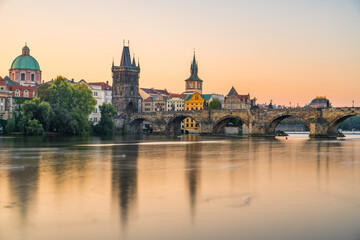 Charles bridge at sunrise in Prague, Czech Republic