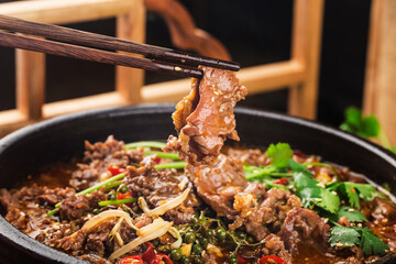Boiled beef with Chinese Sichuan cuisine
