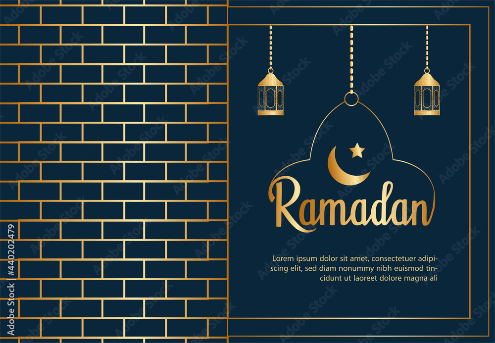 Wall mural ramadan islamic banner or poster design. editable background template