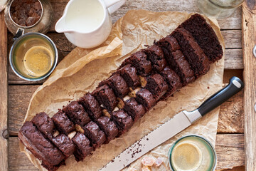 chocolate cake with banana and coffee