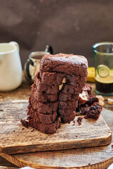 chocolate cake with banana and coffee