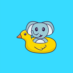Cute elephant With Duck buoy. Animal cartoon concept isolated. Can used for t-shirt, greeting card, invitation card or mascot. Flat Cartoon Style