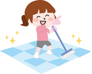 二頭身_指差し浴室女性清掃員