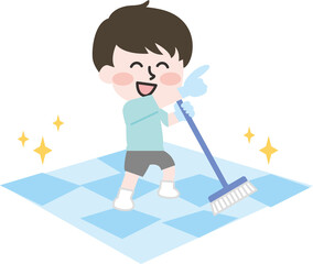 二頭身_指差し浴室男性清掃員