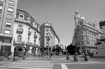 Citycenter of Buenos Aires with Group of Stunning Buildings, Argentina, South America in Monochrome