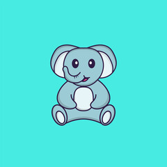 Cute elephant is sitting. Animal cartoon concept isolated. Can used for t-shirt, greeting card, invitation card or mascot. Flat Cartoon Style