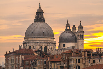 Dome of Santa Maria della Salute cathedral at sunrise in Venice, Italy - obrazy, fototapety, plakaty