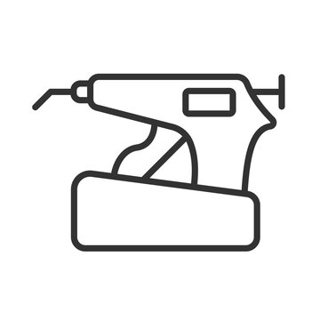 Obturation System Linear Icon. Endodontics Equipment For Baking Gutta-percha. Endo Heated Pen Condensation For Root Canal Filling System. Vector Illustration. Editable Stroke