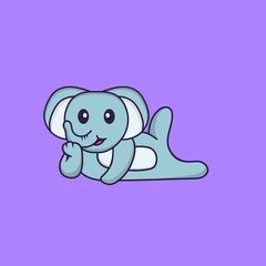 Cute elephant lying down. Animal cartoon concept isolated. Can used for t-shirt, greeting card, invitation card or mascot. Flat Cartoon Style