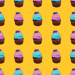 Seamless pattern with colorful cupcakes, vector illustration 