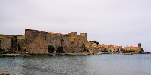 Fototapeta na wymiar Collioure France panoramic view of the ramparts of medieval castle French