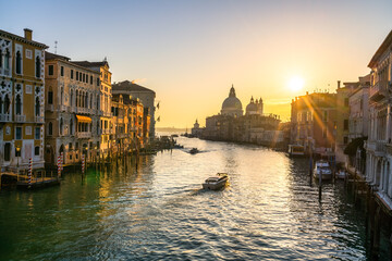 Grand Canal and Basilica Santa Maria della Salute at sunrise in Venice