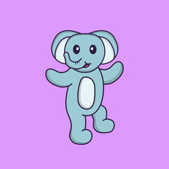 Cute elephant is dancing. Animal cartoon concept isolated. Can used for t-shirt, greeting card, invitation card or mascot. Flat Cartoon Style