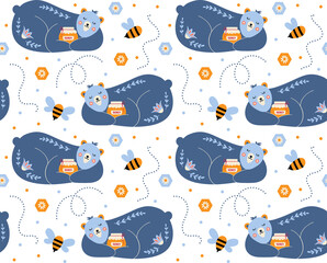 Bear seamless pattern nursery print honey bee