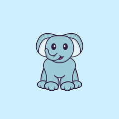 Cute elephant is sitting. Animal cartoon concept isolated. Can used for t-shirt, greeting card, invitation card or mascot. Flat Cartoon Style