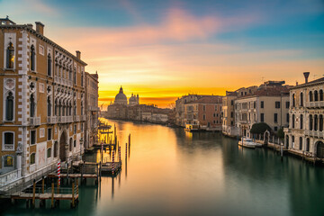 Grand Canal and Basilica Santa Maria della Salute at sunrise in Venice. Italy