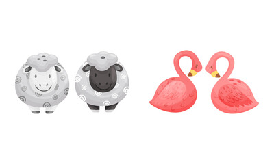 Salt and Pepper Shaker or Pot as Ceramic Shaped Condiment Dispenser Vector Set