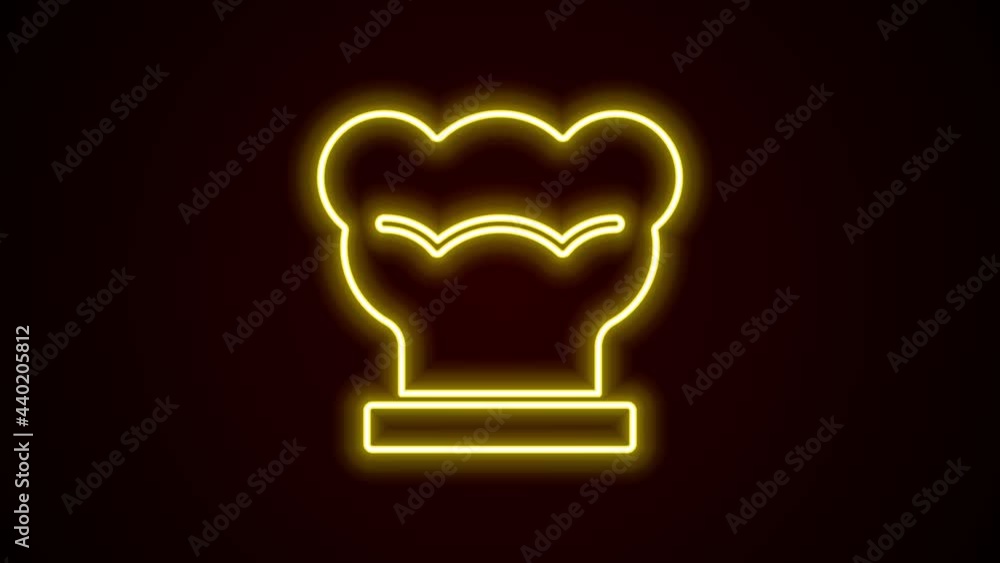 Sticker Glowing neon line Chef hat icon isolated on black background. Cooking symbol. Cooks hat. 4K Video motion graphic animation