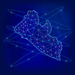 Global logistics network concept. Communications network map Liberia on the world background. Map Republic of Liberia with nodes in polygonal style. EPS10. 