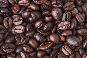 Coffee beans. coffee beans texture background. top view.
