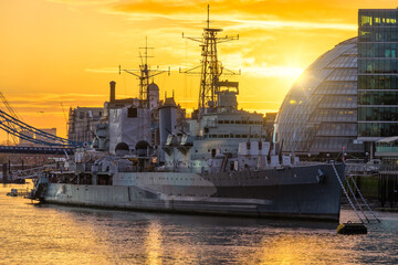 HMS ship at sunrise in London. England 