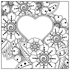 Mehndi flower for henna, mehndi, tattoo, decoration. decorative ornament in ethnic oriental style. doodle ornament. outline hand draw illustration. coloring book page.